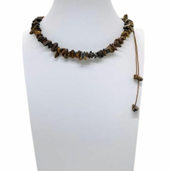 Choker de Cascalho Olho de Tigre em Macrame com Alongador