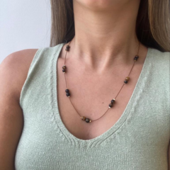 Colar Amaea Olho de Tigre com Cordao Encerado Folheado a Ouro 18k