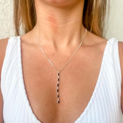 Colar Amaea Corrente Veneziana com Pingentes Preto de 4mm Folheado a Prata