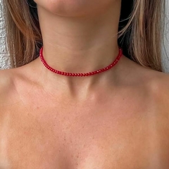 Choker Amaea de Cristal Facetado Vermelho Rubi de 4mm Folheado a Prata