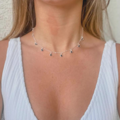 Choker Amaea Corrente com Pingentes Preto de 4mm Folheado a Prata