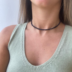 Choker Amaea Agata Preta Lucky Beads Natural Achatada Folheada a Prata