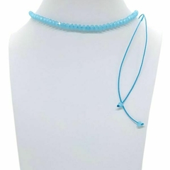 Choker Amaea de Cristal Facetado Azul Céu em Macramê de 4mm 
