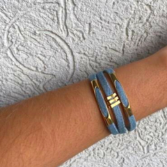 Pulseira Amaea Courino Jeans com Entremeios e Banhada a Ouro 18k