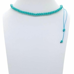 Choker Amaea de Cristal Facetado Azul Turquesa em Macramê de 4mm 