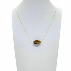 Colar Amaea Pingente Olho de Tigre Barril Folheado a Ouro 18K