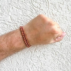 Kit 2 Pulseiras Amaea Masculina Esferas Natural Pedra do Sol de 4 e 6mm Macramê