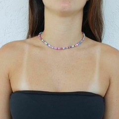 Choker Amaea Fimo Colorido Folheada a Prata