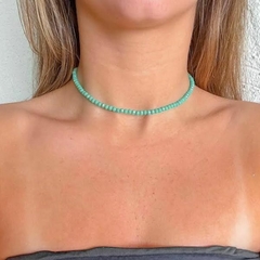 Choker Amaea de Cristal Facetado Verde Turquesa de 4mm Folheado a Prata