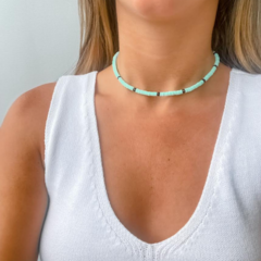 Choker Amaea Fimo Verde Tiffany de Macramê com Entremeio Cristal Facetado