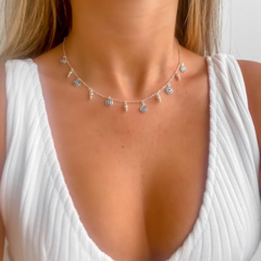 Choker Amaea com Pingente de Olho Grego e esferas Folheada a Prata