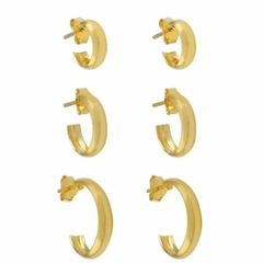 Brinco Amaea Trio de Argolas Lisas Folheados a Ouro 18k - 1 Ano de Garantia no Banho