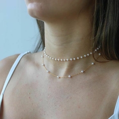 Colar Amaea Duplo de Pérolas Folheados a Ouro 18k