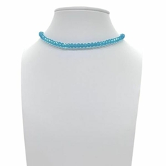 Choker Amaea de Cristal Facetado Azul Tiffany de 4mm Folheado a Ouro 18k