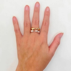 Anel Amaea Minimalista 2 em 1 Regulável Folheado a Ouro 18k e Prata