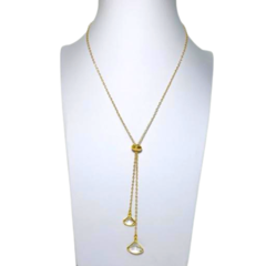 COLAR AMAEA GRAVATINHA COM 2 PINGENTES DE LEQUE ZIRCÔNIA CRISTAL FOLHEADA A OURO 18K