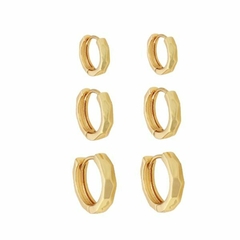 Brinco Amaea Trio de Argolas Amassada Folheado a Ouro 18k - 1 Ano de Garantia no Banho