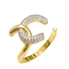 Anel Amaea Regulavel em Zircônias Cristal Folheado a Ouro 18k - 1 Ano de Garantia no Banho