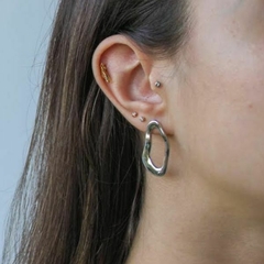 Conjunto Amaea Colar e Brinco Oval Folheado a Ródio Branco