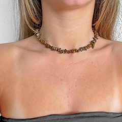 Choker de Cascalho Olho de Tigre em Macrame com Alongador