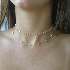 Colar Amaea Duplo de Pérolas Folheados a Ouro 18k