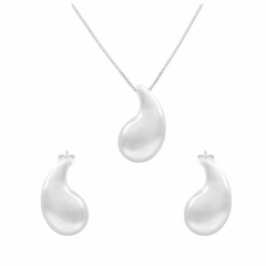 Conjunto Amaea Colar e Brinco Gota Folheado a Prata 925 - 1 Ano de Garantia no Banho - Amaea Semijoias 