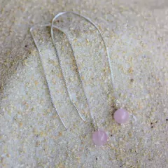 Brinco Amaea Fio Passante com Esfera Natural Quartzo Rosa Folheado a Prata