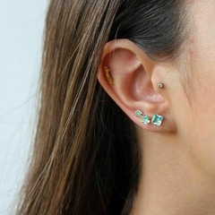 Brinco Amaea Trio em Zircônias Quadradas Tiffany Folheado a Ouro 18k - 1 Ano de Garantia no Banho
