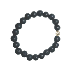 Pulseira Amaea Esferas Pedra Vulcânica 8mm com entremeios Folheada a Prata