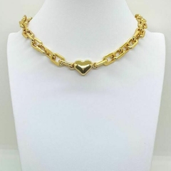 CHOKER AMAEA 2 EM 1 CORAÇÃO FECHO IMÃ FOLHEADO A OURO 18K