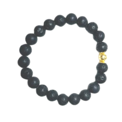 Pulseira Amaea Esferas Pedra Vulcânica 8mm com entremeios Folheada a Ouro 18k