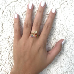 Anel Amaea Regulavel em Zircônias Coloridas Folheado a Ouro 18k - 1 Ano de Garantia no Banho