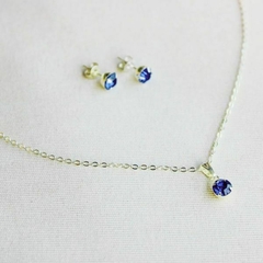 Conjunto Amaea Ponto de Luz Azul Escuro Folheado a Prata - 1 Ano de Garantia no Banho