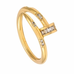 Anel Amaea Parafuso com Zircônias Folheado a Ouro 18k - 1 Ano de Garantia no Banho
