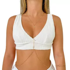 Body Chain Amaea Em Zircônias Moedas Folheada a Ouro 18k