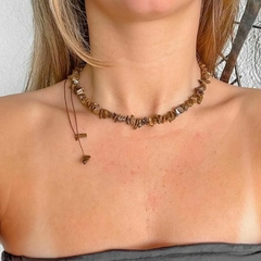 Choker de Cascalho Olho de Tigre em Macrame com Alongador