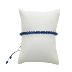 Pulseira Amaea Esfera Natural Jade Azul Leitoso Brilho 4mm Macramê ou Folheados