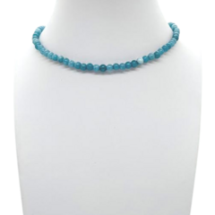 Choker Amaea Àgua Marinha  Esferas Naturais de 4mm Folheada a Ouro 18k