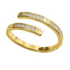 Anel Amaea Regulavel em Zircônias Cristal Folheado a Ouro 18k - 1 Ano de Garantia no Banho