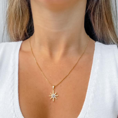 Colar Amaea Corrente Veneziana Pingente Estrela de Zircônia Folheado a Ouro 18k - 1 Ano de Garantia no Banho
