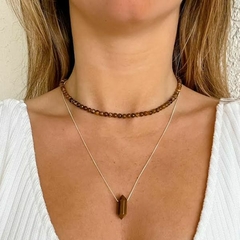 Choker Amaea Olho de Tigre Esferas de 4mm Natural
