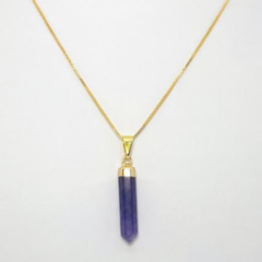 Colar Amaea Pingente Agata Ametista Folheado a Ouro 18k