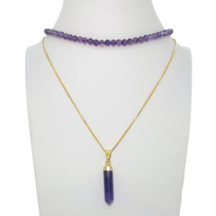 Colar Amaea Pingente Agata Ametista Folheado a Ouro 18k
