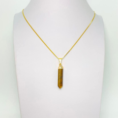 Colar Amaea Pingente Olho de Tigre Folheado a Ouro 18k