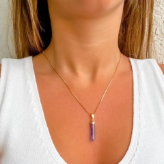 Colar Amaea Pingente Agata Ametista Folheado a Ouro 18k