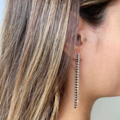Brinco Amaea Stras Preto e Cristal Folheado a Prata