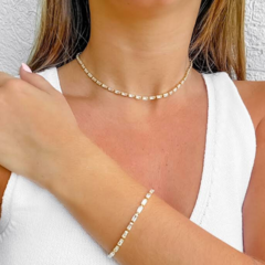 Pulseira Amaea Baguete Folheada a Ouro 18k - 1 Ano de Garantia no Banho