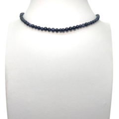 Choker Amaea Àgata Azul Céu Brilhosa Esferas Naturais de 4mm Folheada a Ouro 18k