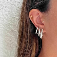 Trio de Argolas Triangular Folheado a Ródio Branco - 1 Ano de Garantia no Banho