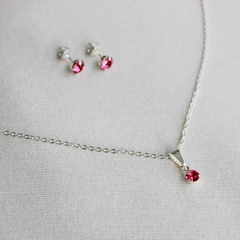 Conjunto Amaea Ponto de Luz Rosa Folheado a Prata - 1 Ano de Garantia no Banho